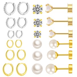 Earring Sets for Multiple Piercing: Small Gold Hoop Stud Earrings for Women Multipack Huggie Hoop Earrings Cubic Zirconia Earrings Studs for Cartilage Helix Tragus Lobe