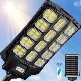 ZIZIWIN 9000W Solar Street Lights Outdoor Waterproof, Solar Powered LED Flood Light Outside, Heavy Duty Solar Parking Lot Light Dusk to Dawn, Motion Sensing, Pole or Wall Mounted, Remote Control