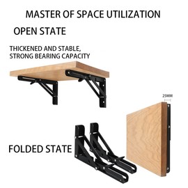 Black Folding Shelf Brackets Max. Load 220 lb, Heavy Duty DIY Wall Mounted Shelf Bracket Space Saving for Table Work Bench (8 INCH-2PCS)