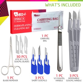 Dermaplaning Kit Professional - Dermaplane Blades for Esthetician, Disposable Surgical Scalpel Blades #10, #11, #15, Scalpel Handle 3, Scalpel Blade Remover