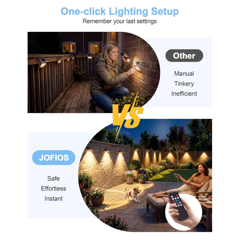JOFIOS Fence Lights Solar Powered with Remote 12 Pack, Warm