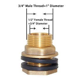 Joywayus 1/2" NPT Female x 3/4" Male Soild Brass Water Tank Connector Theaded Bulkhead Fitting with 2 Rubber Rings Stablizing