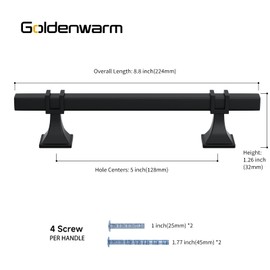 goldenwarm 6 Pack Black Cabinet Handles 5 Inch Kitchen Hardware Handles for Dresser Drawers Pulls,Stainless Steel&Zinc Alloy,Square Tube Tower Foot