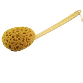18'' Shower Body Brush Sea Sponge Long Wooden Handle Back Scrubber Bath Brush Gentle Exfoliating Lotion Applicator