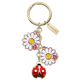 MONNEL Z649 Little Daisy and Ladybugs Charms Pendants Keyring Keychain with Velvet Bag for Women, Multicolor, 1.6 cm (L) X 0.3 cm (W) X 1.6 cm (H)
