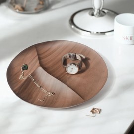 Tray,Walnut Color Tray, Small Storage Tray,Desk Tray for Keys, Watches,Headset Home Decor Tray 9.2L x9.2W Inch(Round)