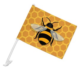 GRAPHICS & MORE Bee on Honeycomb Car Truck Flag with Window Clip On Pole Holder