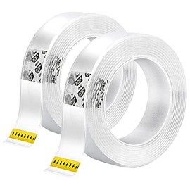 Deli Double Sided Tape Heavy Duty (10FT), Multipurpose Removable Mounting Adhesive Tape, Washable Reusable Traceless Strong Sticky Strips Gel Grip Tape, Carpet Mat Poster Tape for Home Office, 2 Pack