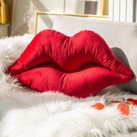 Ashler Lips Throw Pillows Smooth Soft Velvet Insert Included, Lip Shaped Pillow for Bed Living Room, Dark Red, 24 X 12 inches