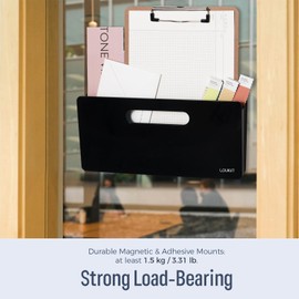 loukin Magnetic File Holder, Vertical File Folder Organizer, Wall Mount File Organizer for Whiteboard, Refrigerator, File Cabinets, Office Wall Organizer for Mail, Paper, Documents, Letters (Black)