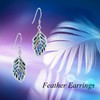 Feather Earrings 925 Sterling Silver Abalone Shell Peacock Feather Dangle