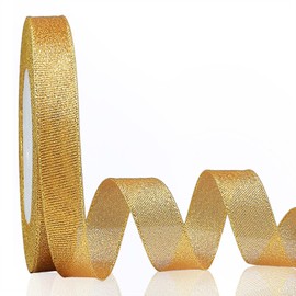 OZXCHIXU 3/8 Inch Gold Glitter Ribbon, 25Yards Colorful Sparkly Metallic Fabric Ribbon for Gift Wrapping, Balloons, Crafts, Sewing, DIY Decor, Holiday, Wedding and Birthday Party Decoration.