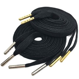 YJRVFINE Flat Waxed Shoe Laces: 2 Pairs Wax Shoelaces With Metal Tips for Sneakers, 03 Black:1pair Gold Tips + 1pair Silver Tips, 55"INCH (140CM)