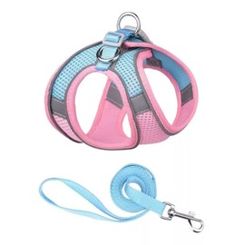 Pechera Arnés Transpirable Cómodo con Correa para Perro Gato,con Tira Reflectante (Rosa-Azul, XS)