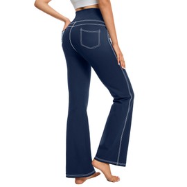 G4Free Bootcut Jeggings Tummy Control for Women with Pockets Crossover High Waist Flare Denim Yoga Pants Jean Look(Navy,S,31")