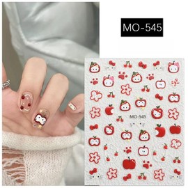 WBLDBB Nail Stickers, Set of 3, Green Apples, Cherries, Fruits, Lemon, 3D, Autumn and Winter, Nail Stickers, Popular, Japanese Style, Cute, Simple, Stylish, Coming-of-Age Ceremonies, School Entrance