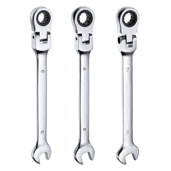 sourcing map 3pcs Flex-Head Ratcheting Wrench 8/9/10mm 180° Rotating Head