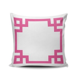 Hoooottle Custom Pretty Cute White Hot Pink Greek Key Square Pillowcase Zippered One Side Printed 18x18 Inches Throw Pillow Case Cushion Cover