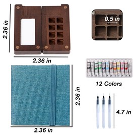 Aimery Mini Watercolor Paint Travel Set, Tiny Small Water Color Painting Pallete Travel Art Kit with Sketchbook & Wooden 8 Grid Paint Box(Blue)