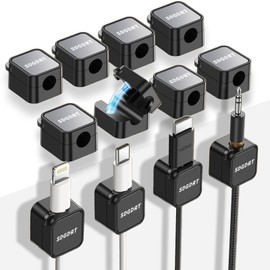 Magnetic Cable Clips, 12 Pack Self Adhesive Cord Holder, Ideal Cable Magnetic Cord Organizer Wire Keeper for Desk, Nightstand, Phone Charger Cable, Computer, Home, Office-Black
