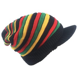 ZffXH Rasta Hat, Men's Rainbow Wool Knit Reggae Jamaican Beanie Slouchy Baggy Rastafarian Cap, Crochet Rasta Tam Hats