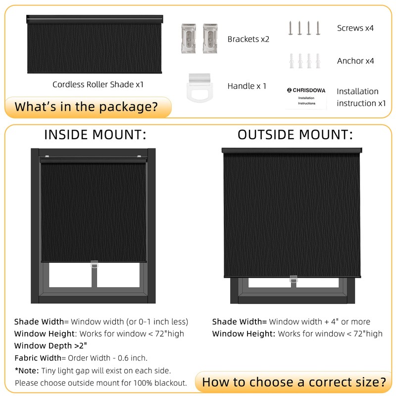 Blackout Roller Shades for Window, Cordless Pull Down Blinds