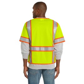 CornerStone ANSI 107 Class 3 Surveyor Mesh Zippered Two-Tone Short Sleeve Vest - Safety Yellow, L