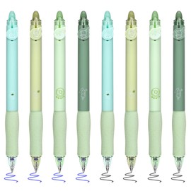BAYTORY 8Pcs Cute Retractable Erasable Gel Pens, Blue and Black Ink Pen with Eraser Clear, Smooth Writing Comfortable to Use for Note Taking Marking Planner Crossword Puzzles (Green)