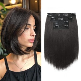 NTYNTY Hair Extensions, 10" Short Clip in Hair Extensions 4PCS Straight Natural Soft Synthetic Hairpiece for Women-Black Brown