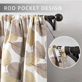 MRTREES Blackout Tier Curtain, Kitchen Tiers Short Cafe Curtains Rod Pocket, Taupe Leaves Printed Triple Weave Bathroom Small Window Panels Treatments Set for Basement(2 Panels, 34x36 Inches, Brown)