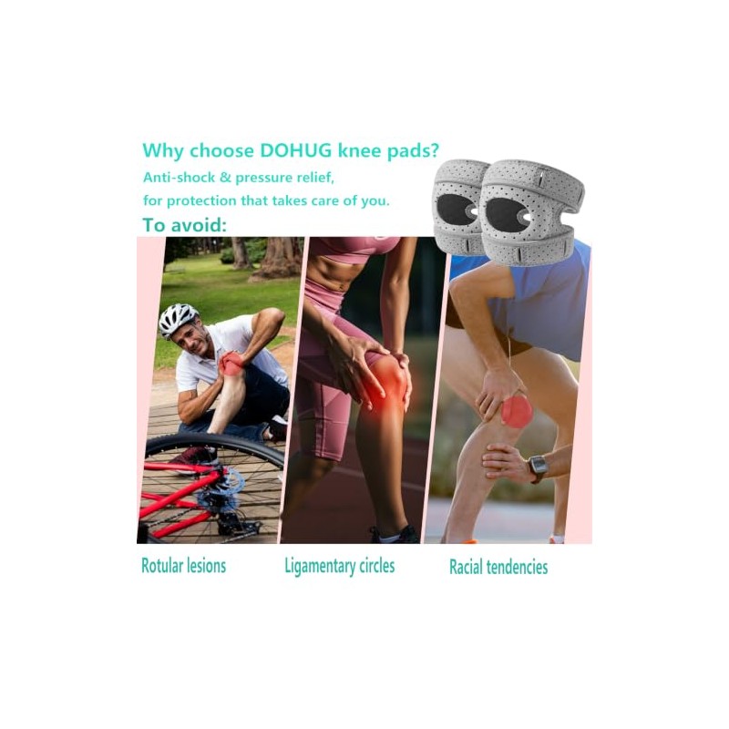 Knee Support Strap, Adjustable Patella Band, Grey, 2 Pack