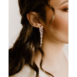 SWEETV Marquise Cubic Zirconia Wedding Earrings for Women Brides, Crystal Chandelier Bridal Drop Earrings for Prom Pageant, Silver