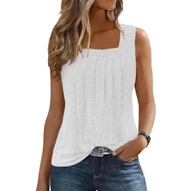 Ruffled Square Collar Casual Tank Summer Casual Fashion Camping Seaside Party Sleeveless Tank Women's Mother top Vest(Small,White-01)