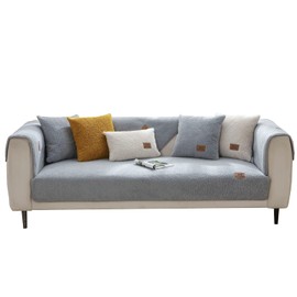 VanderHOME Sofa Cover 1 2 3 4 Seater, Lambswool Couch Cover,Universal Non-Slip Corner Sofa Cover L Shape Super Soft Autumn Winter Sofa Slipcovers for Living Room 70 * 180cm-Grey-Backrest (1 PC)