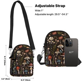wiuurs Mushroom Crossbody Bags for Women Cell Phone Purse Casual Shoulder Bag with Adjustable Strap Card Slots for Travel Work