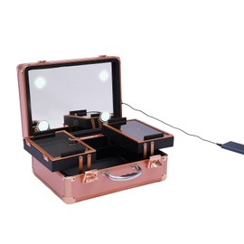 SNKOURIN Travel Makeup Bag with Mirror, Large Capacity Cosmetics Organizer Bag with Adjustable Dividers, Ideal Gift for Mother's Day, Valentine's Day, Christmas Birthday, Pink