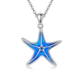 VENACOLY Starfish Necklace 925 Sterling Silver Opal Starfish Pendant Ocean Jewellery for Women