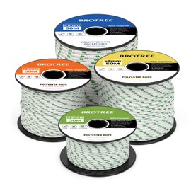 Braided Polyester Rope 5mm x 30m White/Green - Low Stretch Braided Polyester Cord for Marine, Boat, Mooring, Flagpole Halyard - 400KG Breaking Load