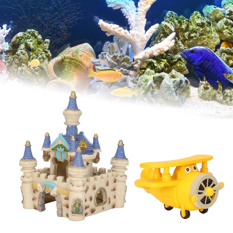 Aquarium Resin Airplane Castle Decoration Simulation Safe Cartoon Fish Tank