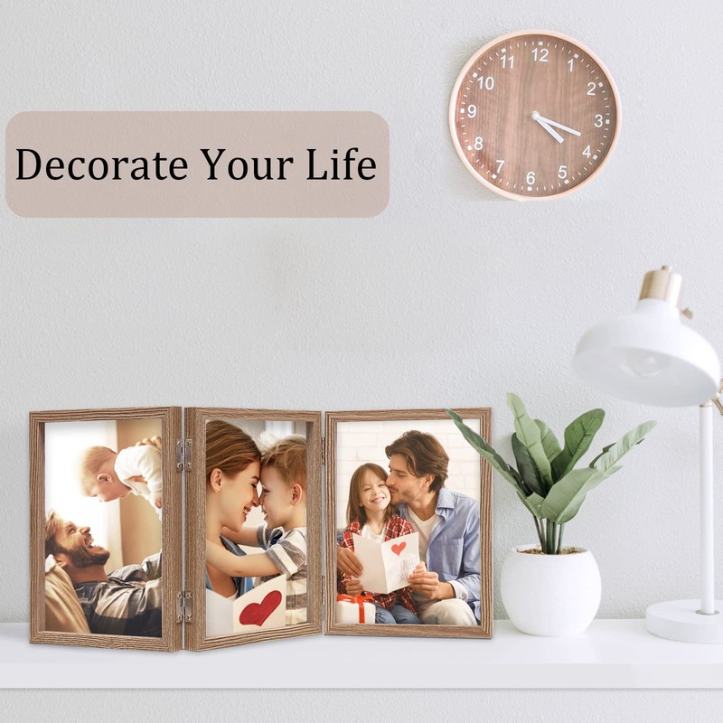 ORIVAN 5x7 Triple Picture Frame Hinged 3 Photos Folding Photo
