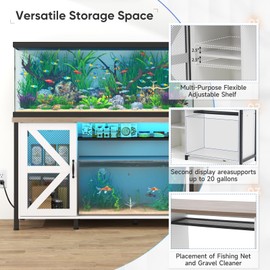 Verano 55-75 Gallon Aquarium Stand with Cabinet, Fish Tank Stand with Power Outlets & LED Light, Wooden Turtle Tank Stand 52 inch x 19.7-inch Desktop, Heavy Duty Metal Frame,1100LBS Capacity (White)