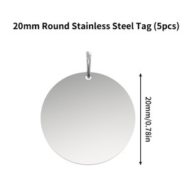 Imdinnogo 3D Printer Accessories BambuoLab 20mm Round Stainless Steel Tag(5pcs): DIY Making Pet Pendeant and Decoration for Laserr Engraving H2D Printing Project