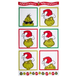 Kaufman How The Grinch Stole Christmas Holiday Pillow 24" Panel Green, Fabric by The Yard
