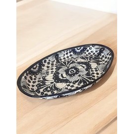 Extra Large Talavera Serving Platter - 17.5” Long, 10.5” Wide, 2.5” Deep, Cobalt Blue and White, Handmade in Mexico