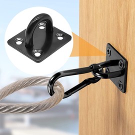 Upgraded 4Pcs Heavy Duty Square Ceiling Hooks, Black Zinc Galvanized Steel Hammock Eye Hooks Pad Eye Plates Corrosion Resistant, 16 Screws with Plastic Expansion Tubes