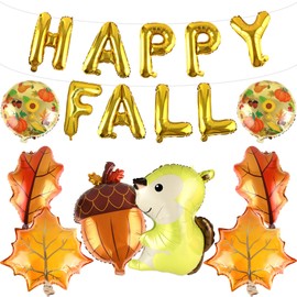 Happy Fall Foil Balloons Thanksgiving Autumn Party Balloons Banner Happy Fall Balloons Banner Fall Maple Leaf Foil Balloons for Happy Friendsgiving Thanksgiving Party Autumn School Decorations