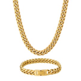 Krkc&Co Men's Kihei Chain Necklace and Bracelet, 0.3 in (8 mm), 4-Sided Cut, Hip-Hop, Gift, Birthday, Stainless Steel