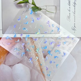 1Sheets Dolphin Nail Art Sticker, 5D Embossed Ocean Nail Stickers Adorable Dolphin Dream Nail Art Design Decals Dolphin Pearl Nail Art Supplies for Nail Art Summer for Women Girls DIY Nail Decoration