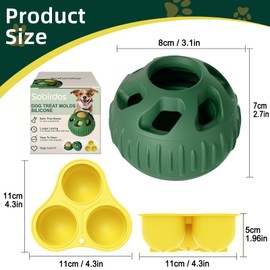 Sobirdos 2 Piezas de Juguetes para Masticar Perros con Molde de Bandeja Silicona,Bolas Bocadillos Comida para Perros Congeladas (Verde)