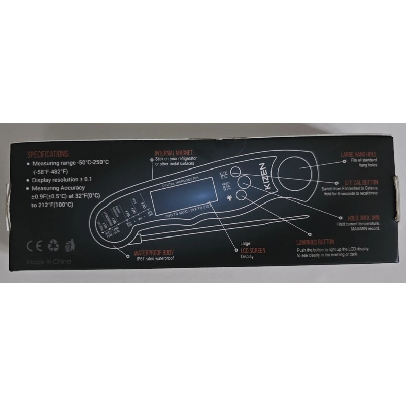 Kizen new KIZEN waterproof INSTANT READ food/meat DIGITAL THERMOMETER black